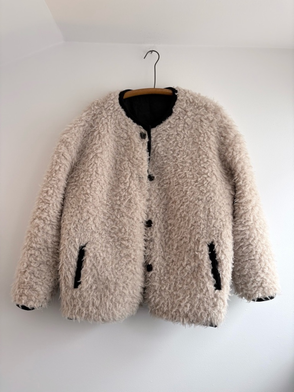 Alex Mill reversible Polar Bear jacket - black nylon / off-white sherpa - sz XL - Picture 6 of 8